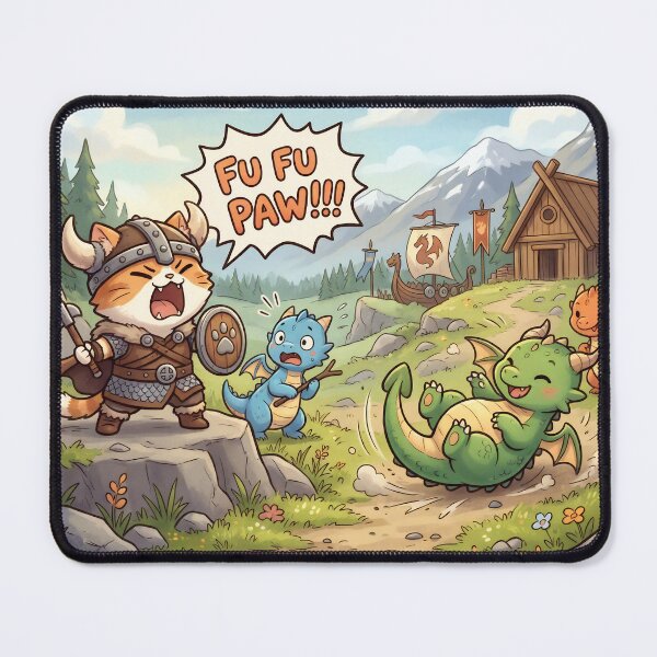 Item preview, Viking Cat Fighting Dragons designed and sold by ArcaneCritters.