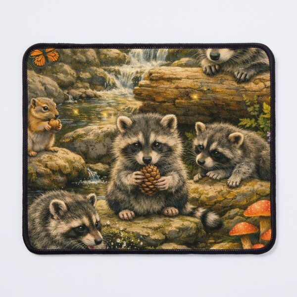 Item preview, Raccoon Family Playing by a Sunlit Forest Stream designed and sold by 3free3street - Neon & Graffiti Digital Art.