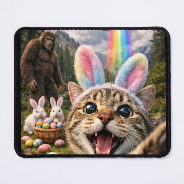 Item preview, Cute Easter Cat Selfie with Bigfoot & UFO , Funny Rainbow Alien , funny bigfoot easter designed and sold by will freed18.