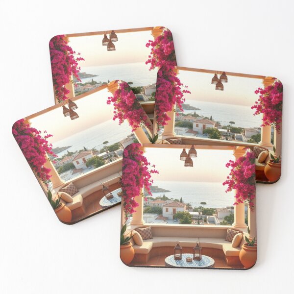 Item preview, Mediterranean Terrace with Bougainvillea Sunset View designed and sold by Vida e Arte.
