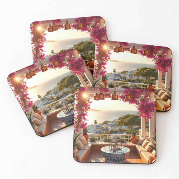 Item preview, Sun-Drenched Mediterranean Balcony with Pink Bougainvillea designed and sold by Vida e Arte.