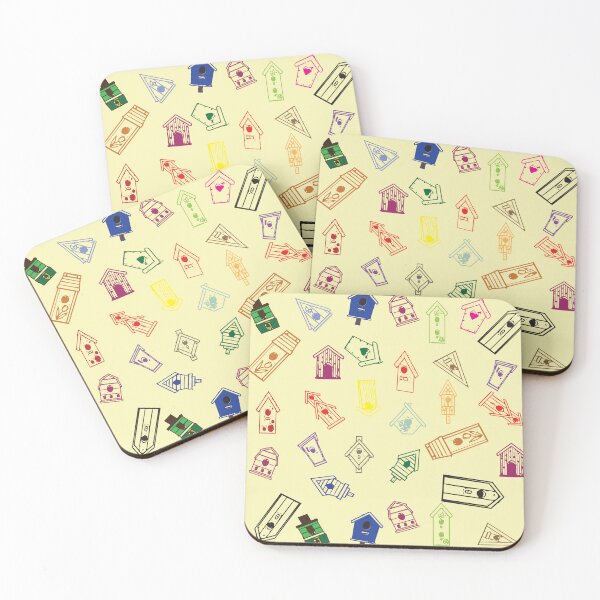 Item preview, COLORFUL BIRDHOUSES ON A PASTEL YELLOW BACKGROUND designed and sold by gailmariedesign.