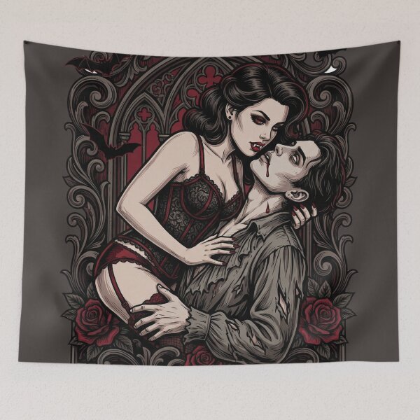 Item preview, Romantic Gothic Vampire Couple Embrace designed and sold by Shirtaholism.
