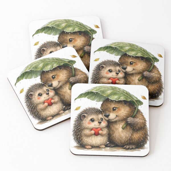 Item preview, Cute Hedgehog and Bear Under Leaf Umbrella – Woodland Animal Art, Hedgehog Holding Heart, Nursery Wall Art, Forest Friends Illustration, Printable Animal Art designed and sold by zvalente.