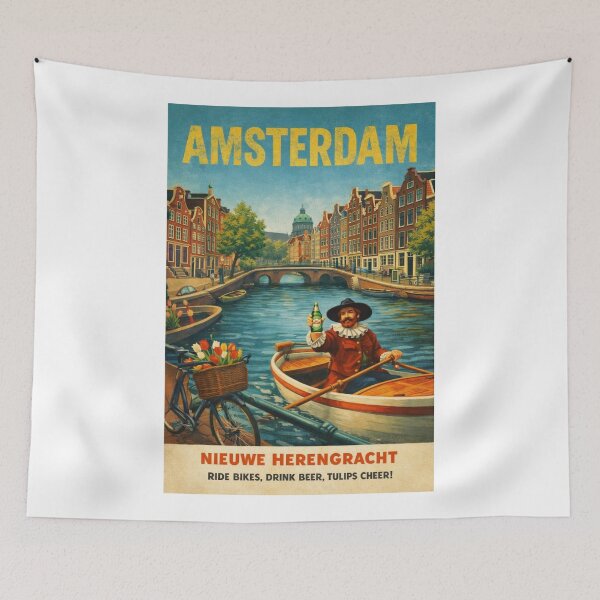 Item preview, Amsterdam Canal Houses and Bridge Vintage Dutch City Scene designed and sold by Aryabek.