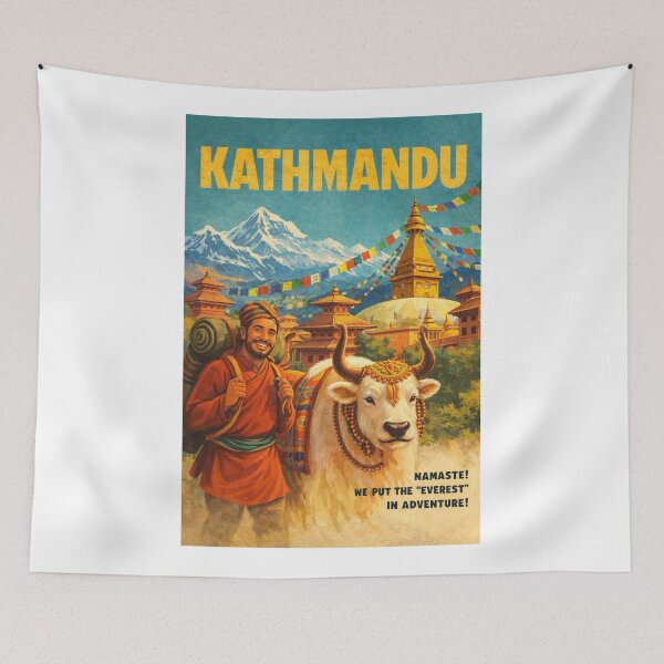 Item preview, Kathmandu Nepal Himalayan Yak and Temple Scene designed and sold by Aryabek.