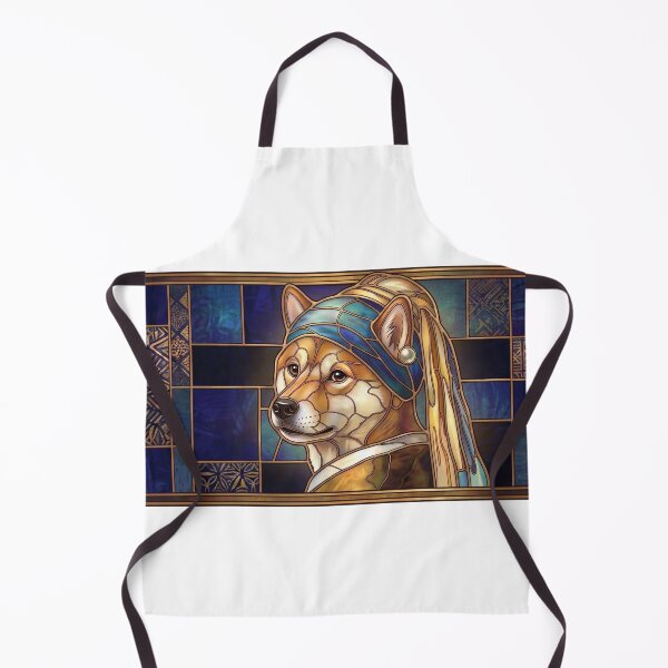 Item preview, Shiba Inu Stained Glass Art | Girl with a Pearl Earring Inspired Dog Portrait | Art Nouveau Japanese Shiba Illustration designed and sold by ShibaSmileClub.