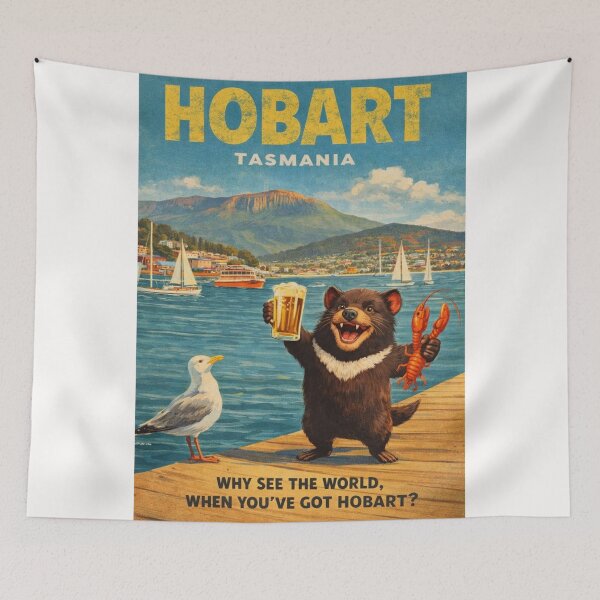 Item preview, Hobart Tasmania Waterfront and Mount Wellington Vintage  designed and sold by Places On Earth.