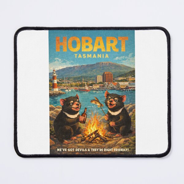 Item preview, Hobart Tasmania Waterfront with Mount Wellington and Derwent River Harbor Tasmanian Devil Scene designed and sold by Places On Earth.