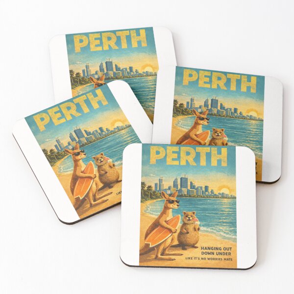 Item preview, Perth Western Australia Indian Ocean Coast with Swan River Skyline Kangaroo and Quokka Beach Scene designed and sold by Places On Earth.