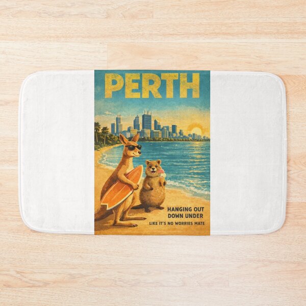 Item preview, Perth Western Australia Indian Ocean Coast with Swan River Skyline Kangaroo and Quokka Beach Scene designed and sold by Places On Earth.