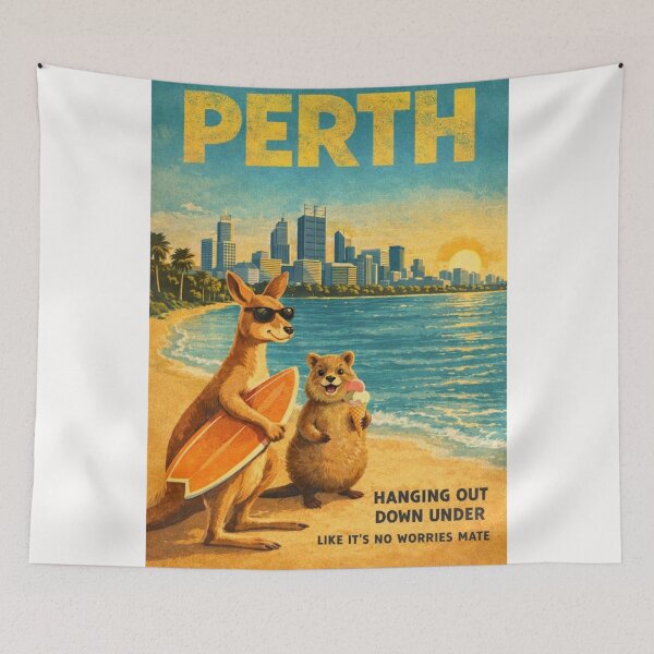 Item preview, Perth Western Australia Indian Ocean Coast with Swan River Skyline Kangaroo and Quokka Beach Scene designed and sold by Places On Earth.