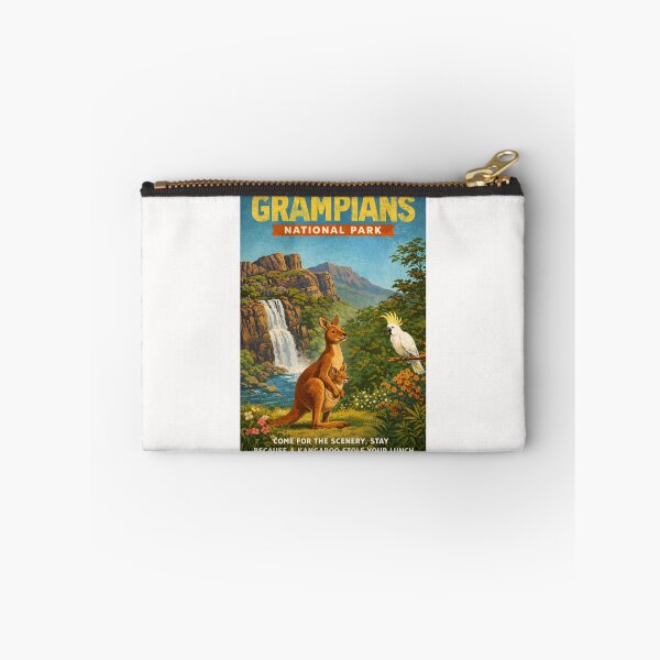 Item preview, Grampians National Park Victoria with Mackenzie Falls Grampians Ranges Kangaroo and Sulphur Crested Cockatoo designed and sold by Places On Earth.
