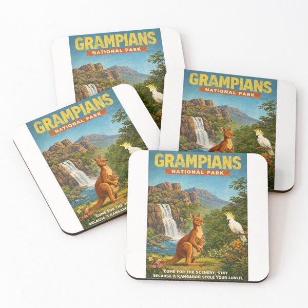 Item preview, Grampians National Park Victoria with Mackenzie Falls Grampians Ranges Kangaroo and Sulphur Crested Cockatoo designed and sold by Places On Earth.