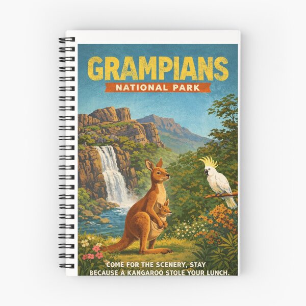 Item preview, Grampians National Park Victoria with Mackenzie Falls Grampians Ranges Kangaroo and Sulphur Crested Cockatoo designed and sold by Places On Earth.