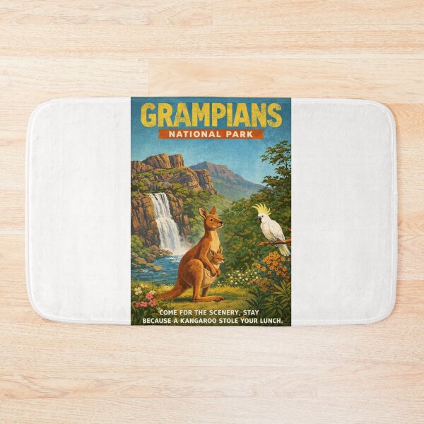 Item preview, Grampians National Park Victoria with Mackenzie Falls Grampians Ranges Kangaroo and Sulphur Crested Cockatoo designed and sold by Places On Earth.