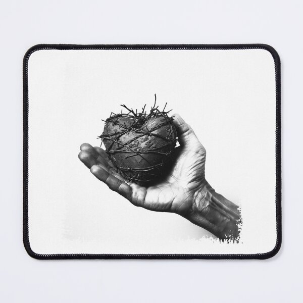 Item preview, Black and White Barbed Wire Heart in Hand Dark Symbolic Art designed and sold by inkoutninja.