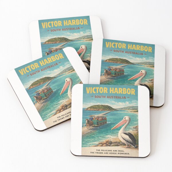Item preview, Victor Harbor South Australia Granite Island Causeway with Horse Drawn Tram and Pelican designed and sold by Places On Earth.
