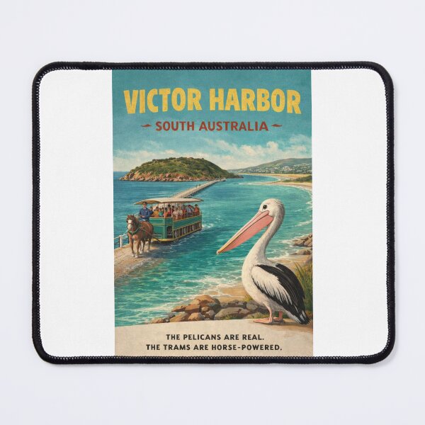 Item preview, Victor Harbor South Australia Granite Island Causeway with Horse Drawn Tram and Pelican designed and sold by Places On Earth.