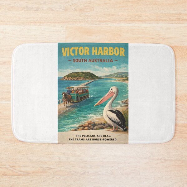 Item preview, Victor Harbor South Australia Granite Island Causeway with Horse Drawn Tram and Pelican designed and sold by Places On Earth.