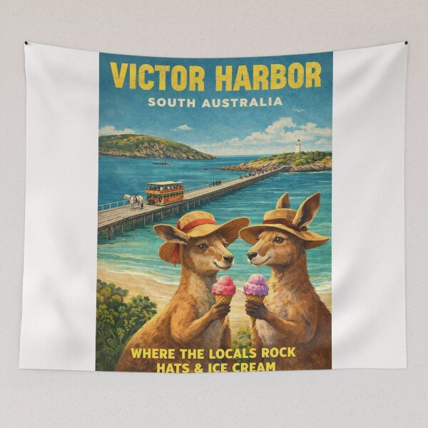 Item preview, Victor Harbor South Australia Granite Island Causeway Horse Drawn Tram Encounter Bay Kangaroos and Granite Island Lighthouse designed and sold by Places On Earth.