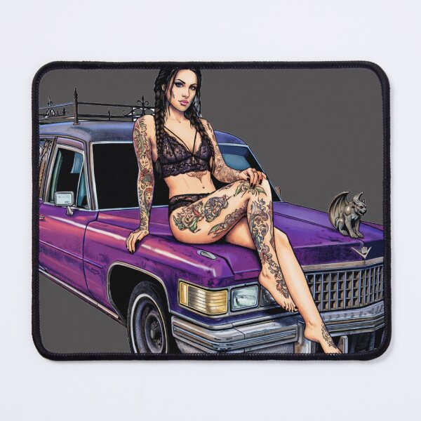 Item preview, Tattooed Gothic Woman on Purple Hearse designed and sold by Shirtaholism.