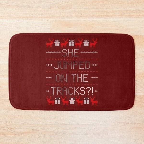 Item preview, She Jumped On The Tracks Ugly Christmas Sweater designed and sold by Normbot2000.