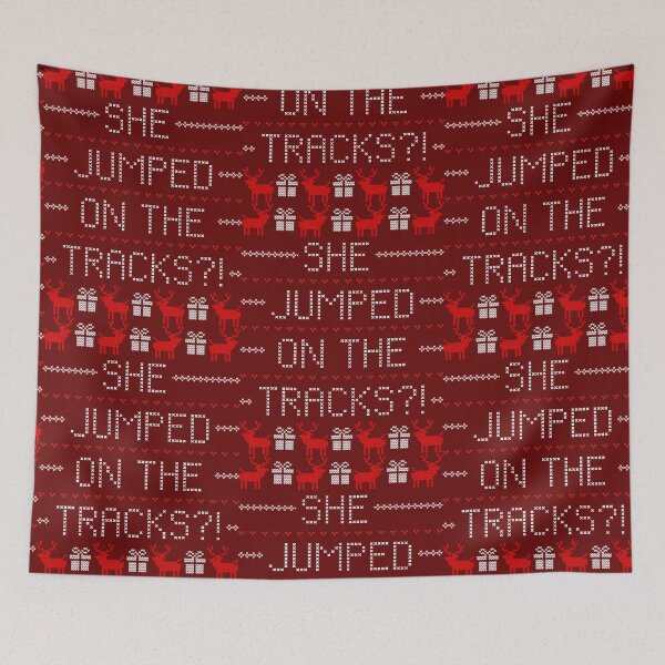 Item preview, She Jumped On The Tracks Ugly Christmas Sweater designed and sold by Normbot2000.