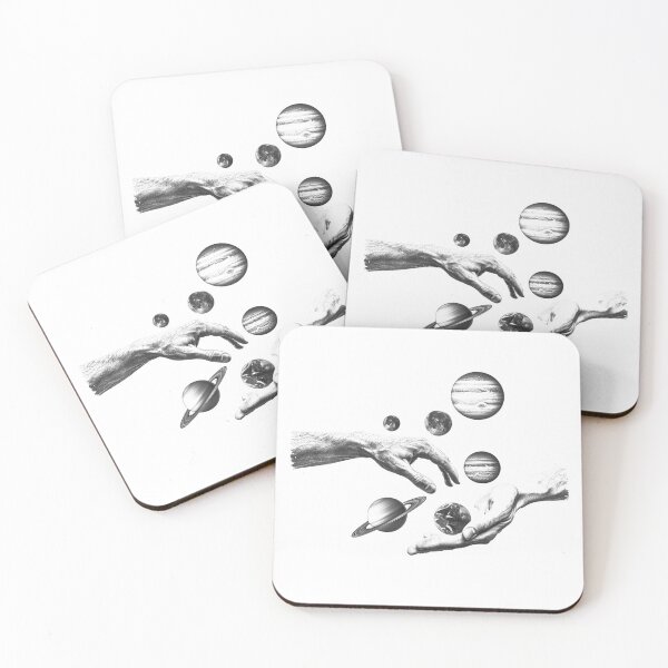 Item preview, Black and White Cosmic Hands with Planets Surreal Space Art designed and sold by inkoutninja.
