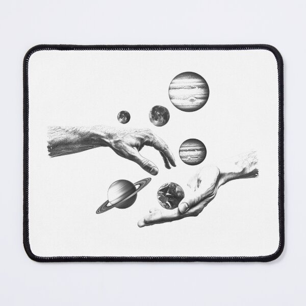 Item preview, Black and White Cosmic Hands with Planets Surreal Space Art designed and sold by inkoutninja.