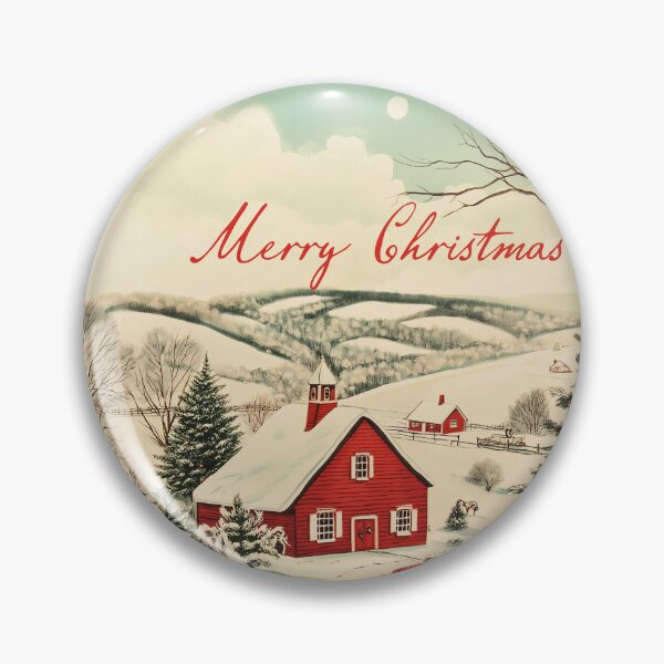 Item preview, Merry Christmas Vintage Style Red Barn Winter Farm Scene designed and sold by TheBohemianLark.