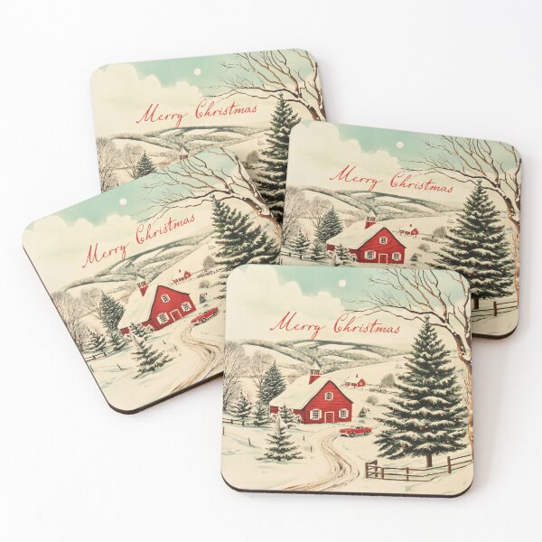 Item preview, Merry Christmas Vintage Style Red Barn Winter Farm Scene designed and sold by TheBohemianLark.