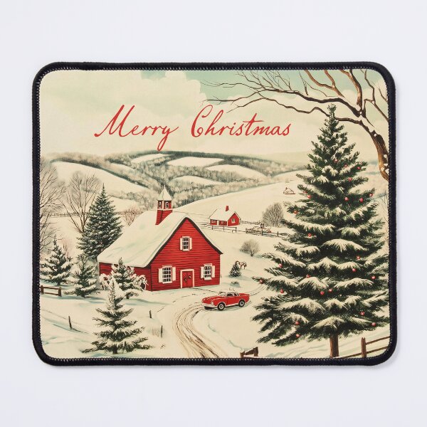 Item preview, Merry Christmas Vintage Style Red Barn Winter Farm Scene designed and sold by TheBohemianLark.