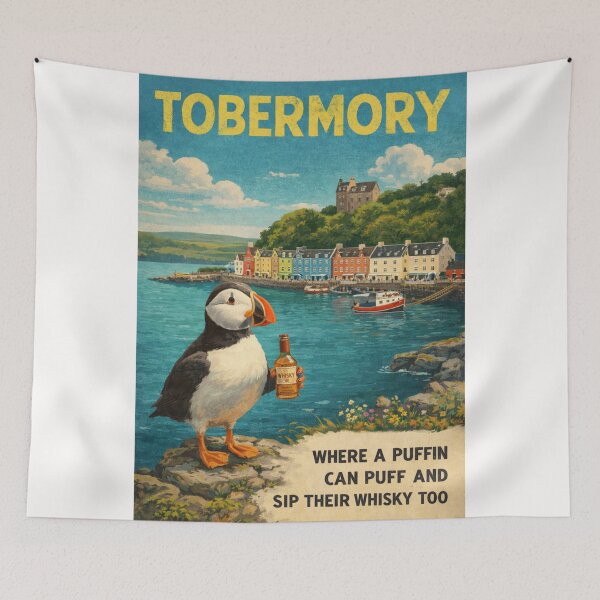 Item preview, Tobermory Isle of Mull Scotland Harbor Puffin Whisky Travel  designed and sold by Places On Earth.