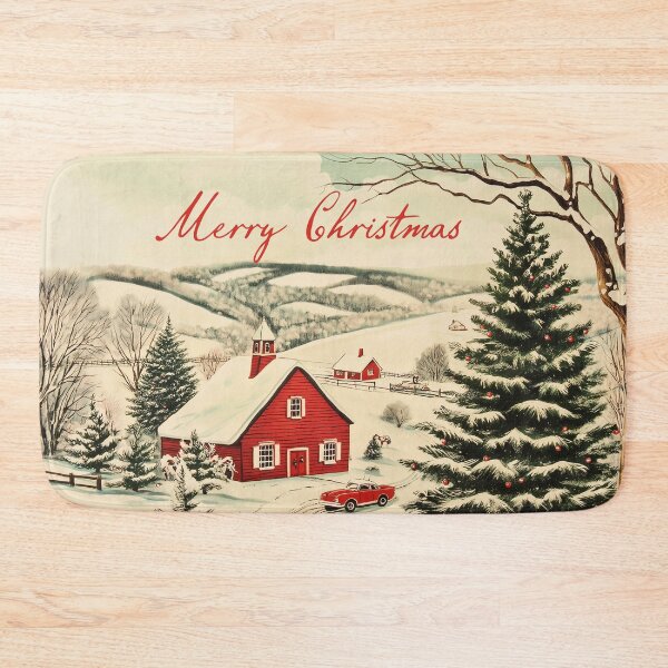 Item preview, Merry Christmas Vintage Style Red Barn Winter Farm Scene designed and sold by TheBohemianLark.