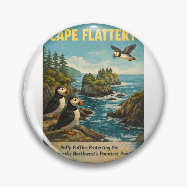 Item preview, Cape Flattery Washington Pacific Northwest Puffin Coastline Vintage Travel Scene designed and sold by Places On Earth.