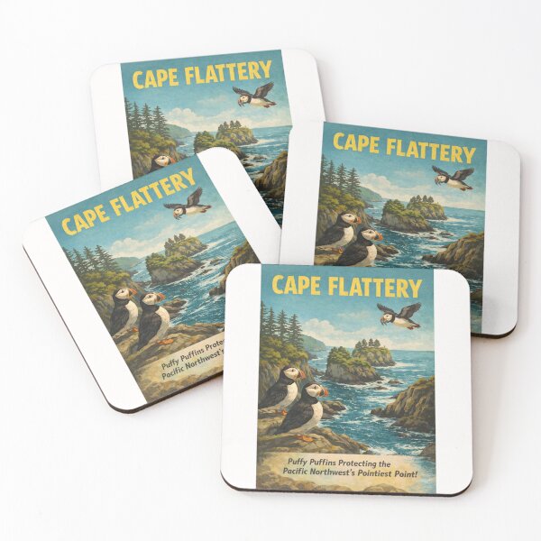 Item preview, Cape Flattery Washington Pacific Northwest Puffin Coastline Vintage Travel Scene designed and sold by Places On Earth.