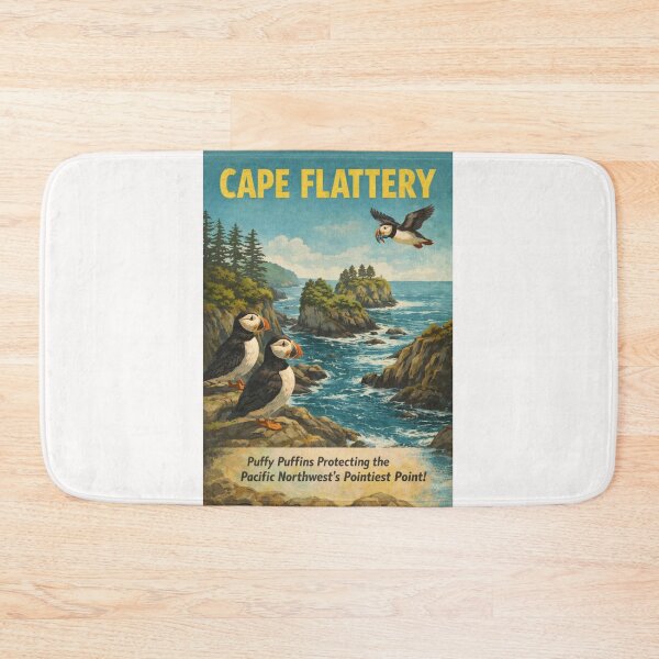 Item preview, Cape Flattery Washington Pacific Northwest Puffin Coastline Vintage Travel Scene designed and sold by Places On Earth.