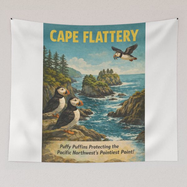 Item preview, Cape Flattery Washington Pacific Northwest Puffin Coastline Vintage Travel Scene designed and sold by Places On Earth.