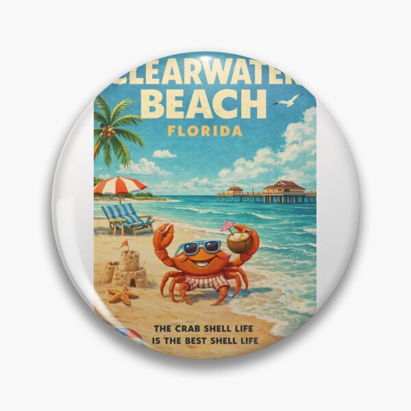 Item preview, Clearwater Beach Florida Gulf Coast Cartoon Crab Summer Beach Scene designed and sold by Places On Earth.