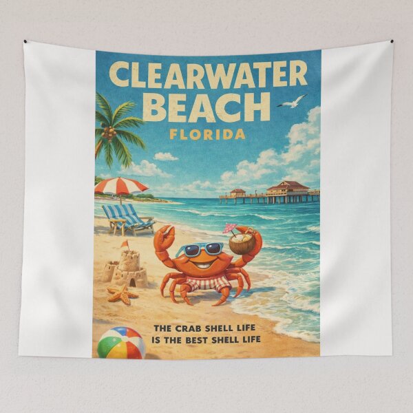 Item preview, Clearwater Beach Florida Gulf Coast Cartoon Crab Summer Beach Scene designed and sold by Places On Earth.