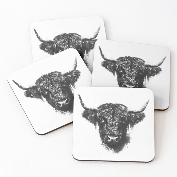 Item preview, Black and White Highland Cow Portrait Rustic Wildlife Art designed and sold by inkoutninja.