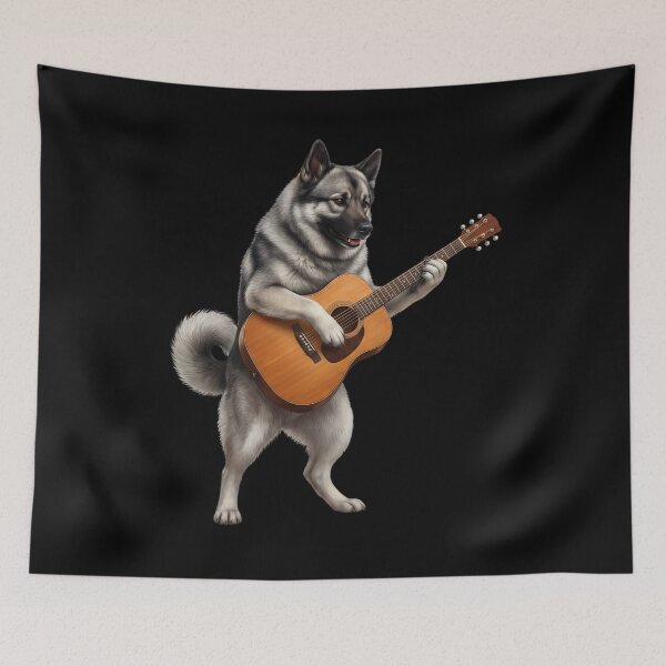 Item preview, Norwegian Elkhound Playing Acoustic Guitar Player Guitarist Dog Lover designed and sold by DoodleTortle.