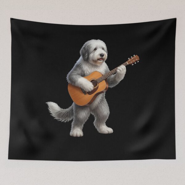 Item preview, Old English Sheepdog Playing Acoustic Guitar Player Guitarist Dog Lover designed and sold by DoodleTortle.