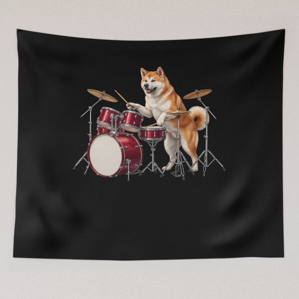 Item preview, Akita Playing Drum Kit Drummer Dog Lover designed and sold by TerryConnells.