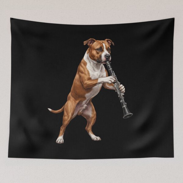 Item preview, American Staffordshire Terrier Playing Clarinet Player Clarinetist Dog Lover designed and sold by TerryConnells.
