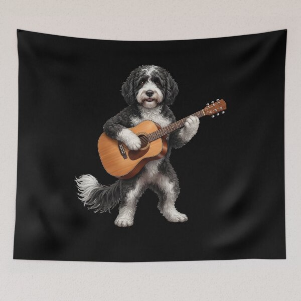 Item preview, Portuguese Water Dog Playing Acoustic Guitar Player Guitarist Dog Lover designed and sold by DoodleTortle.