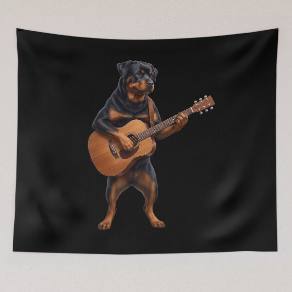 Item preview, Rottweiler Playing Acoustic Guitar Player Guitarist Dog Lover designed and sold by DoodleTortle.
