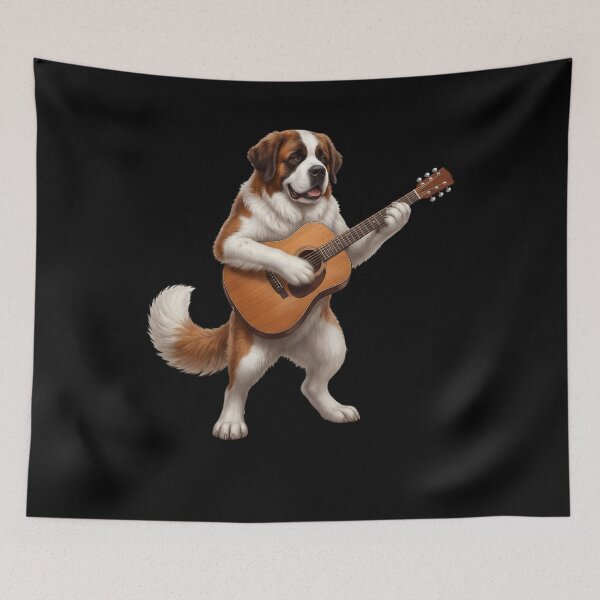 Item preview, Saint Bernard Playing Acoustic Guitar Player Guitarist Dog Lover designed and sold by DoodleTortle.