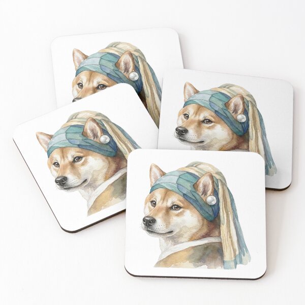 Item preview, Watercolor Shiba Inu with Pearl Earring | Classic Art Inspired Dog Illustration | Cute Shiba Dog Painting designed and sold by ShibaSmileClub.